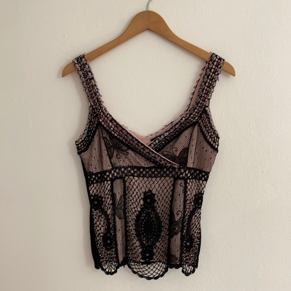 beaded black top with light pink lining